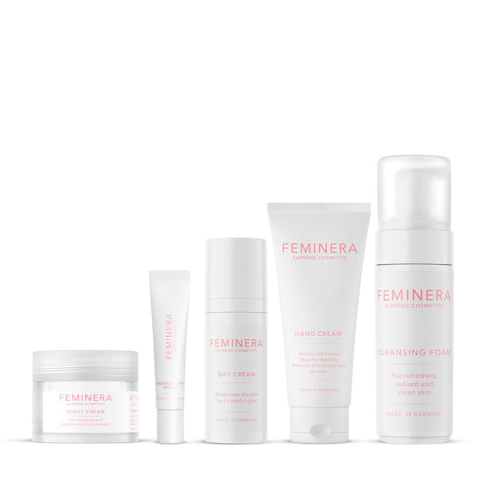 Anti-Aging Allrounder Set: Tagescreme, Nachtcreme, Augenserum, Handcreme, Reinigungsschaum