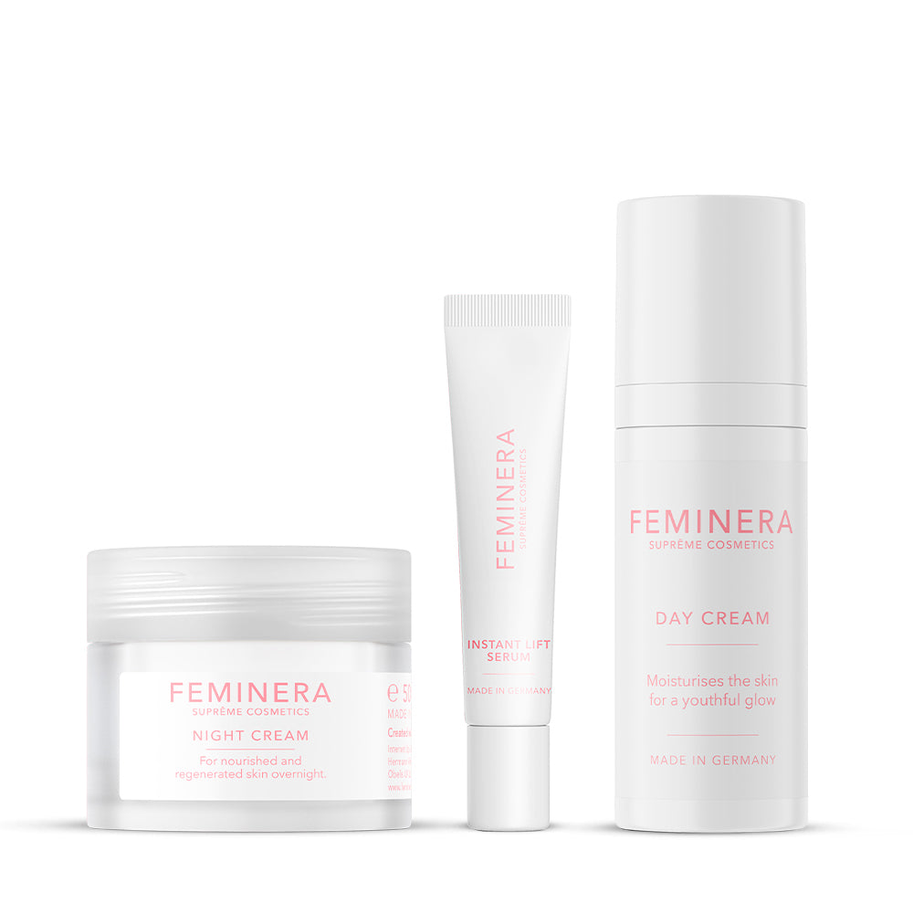 Anti-Aging Trio: Tagescreme, Nachtcreme, Augenserum gegen Hautalterung