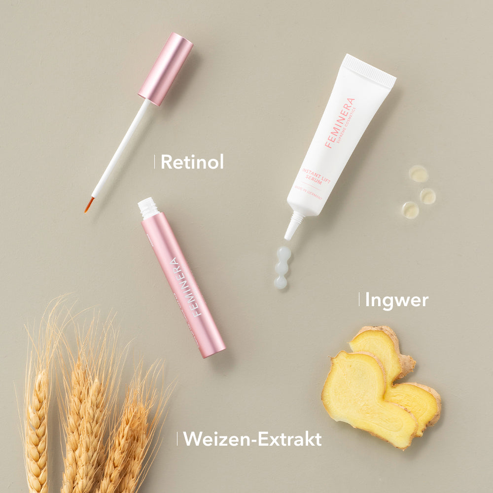 Wirksame Inhaltsstoffe: Retinol, Ingwer, Weizen-Extrakt