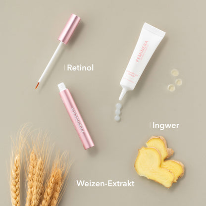 Wirksame Inhaltsstoffe: Retinol, Ingwer, Weizen-Extrakt